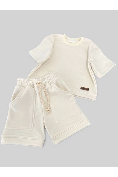 Hobidik Unisex Παιδική Κρέμα Φούτερ Σορτς Κάτω Κοστούμι
