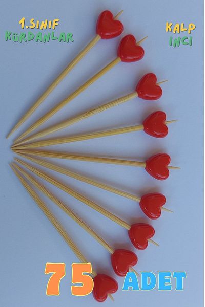Armashine 75Pcs Red Heart Beads Cake Toothpicks - Party Toothpicks with Lover Heart for Picnic