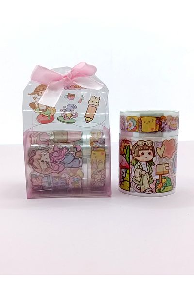 Limmy Fancy Girl Transparent Patterned Tape with Bow Bag - Pink