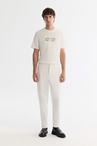 Avva Men's White Carrot Fit Diagonal Patterned Knitted Trousers A42Y3061