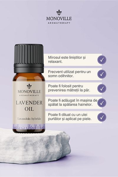 Monoville Ulei esențial de lavandă - 10 ml, 100% pur și natural (ulei esențial de lavandă)