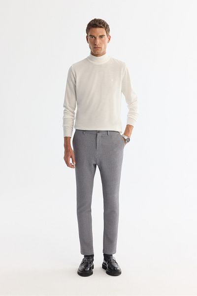 Avva Men's Gray Slim Fit Side Pocket Textured Bi-Stretch Suit Pants A42Y3211