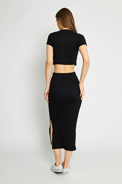 Oyga Set de bluză neagră și fustă cu fante pentru femei