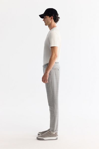 Avva Men's Gray Slim Fit Plaid Double Leg Elastane Jogger Pants with Elastic Sides A42Y3022