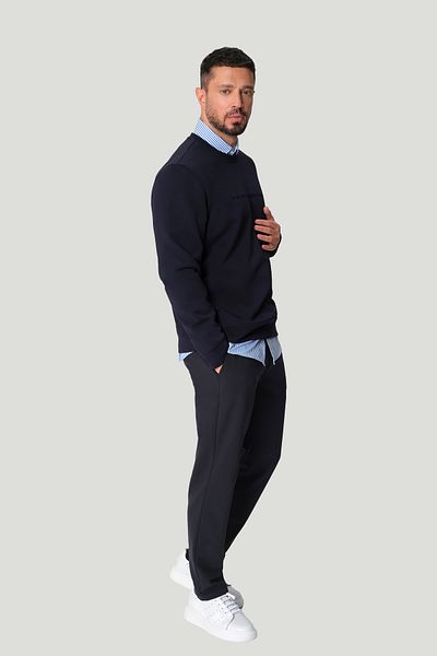 Avva Men's Navy Blue Slim Fit Wrinkle-Free Quick Dry Elastic Waist Extra Flexible Technical Fabric Trousers A42Y
