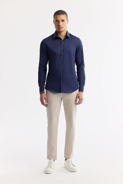 Avva Men's Beige Slim Fit Classic Waist Cotton Soft Buttoned Chino Pants A51Y3078