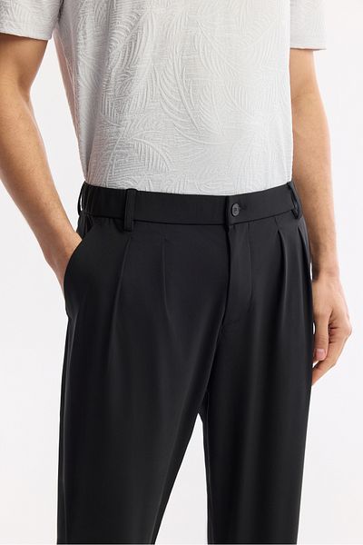 Avva Men's Black Baggy Fit Classic Waist Technical Fabric Trousers A51Y3021