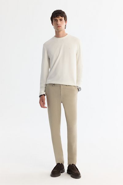 Avva Men's Beige Slim Fit Side Pocket Textured Bi-Stretch Suit Pants A42Y3211