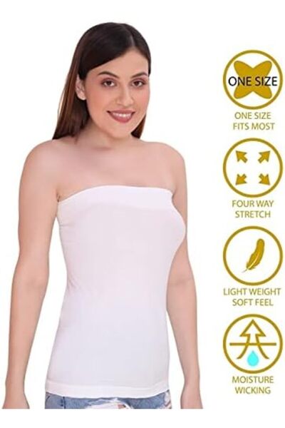 Glamroot Women's/Girl's Strapless Stretchable Long Bandeau Tube Top Camisole - White, One Size