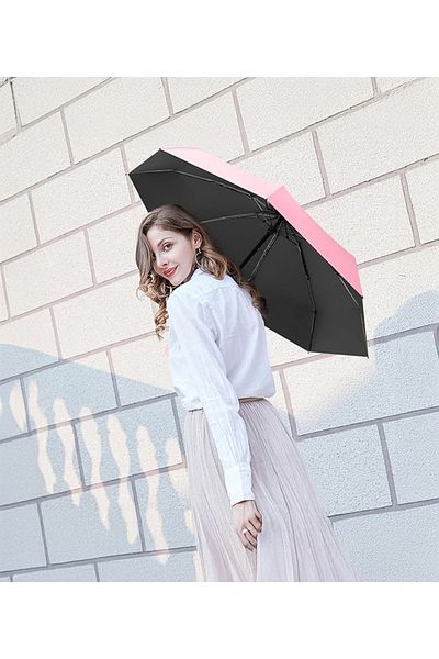 LEBLOU Mini umbrella with foldable and portable handle, rain and UV protection, Pink