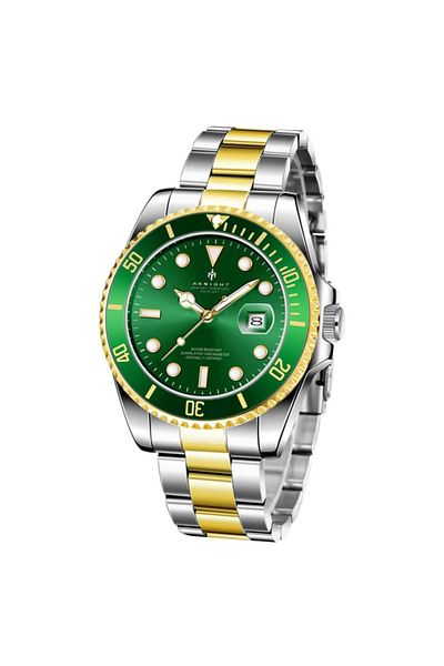 MACON IIK Rotatable Bezel Sapphire Glass Stainless Steel Band Sport Quartz Wrist Watch for Men – Green a