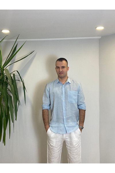 TOT MAĞAZACILIK Men's 100% Linen Shirt
