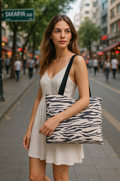 Luvili Omuz Çantası, Büyük Boy Kanvas Bez Çanta 40x45cm Astarlı, Cepli, Çıtlı...