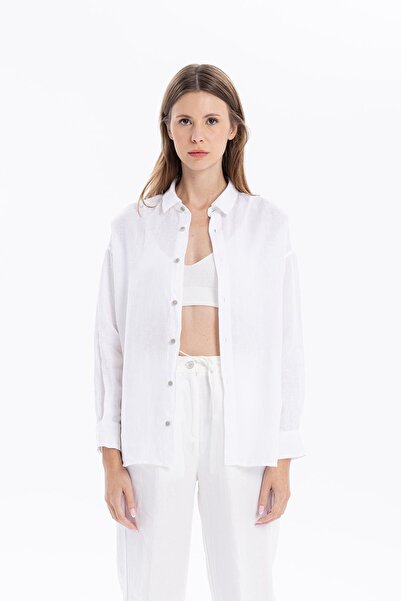 GMG FIRENZE oversized Γυναικείο πουκάμισο με μακρυμάνικο λινό 100%