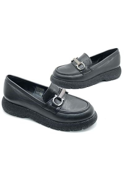 KOCAMANLAR Ayakdaş 3755 Thick Sole Women's Loafer Genuine Leather Ballerina Shoes Black