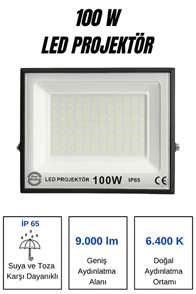ga gözde aydınlatma 100W LED Projektör IP65 9000 Lümen 6400K Dış Mekan Su Geçirmez Beyaz Işık Aydınlatma