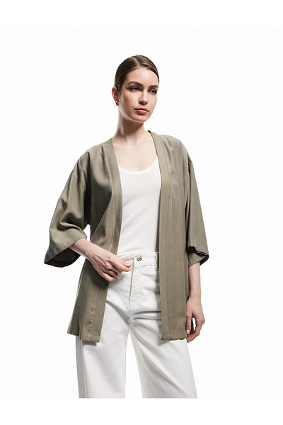 Koton Viscose 3/4 Sleeve Oversize Kimono with Hidden Pocket