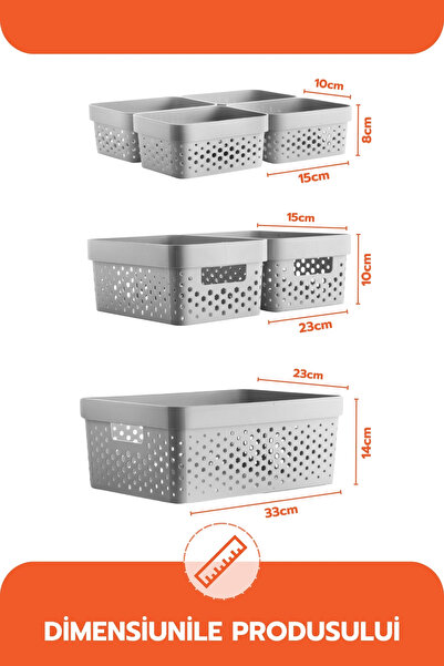 GİNZAMAİSON Set 7 Cosuri Organizare Si Depozitare Pentru Baie, Dormitor, Bucatarie, Camara, Casa, Culoare Gri