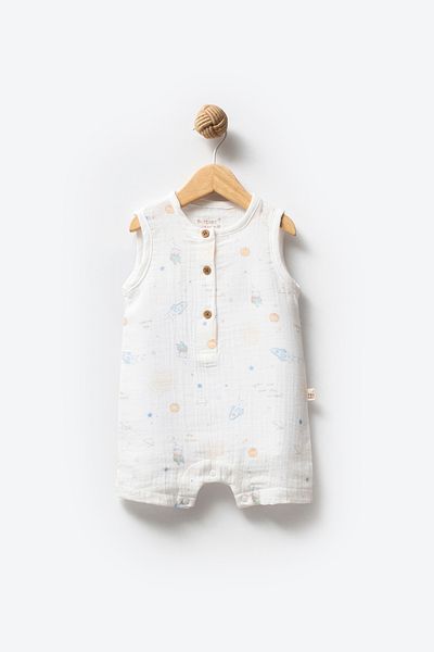 Bubbles 100% Organic Cotton Space Pattern Muslin Fabric Summer Baby Jumpsuit
