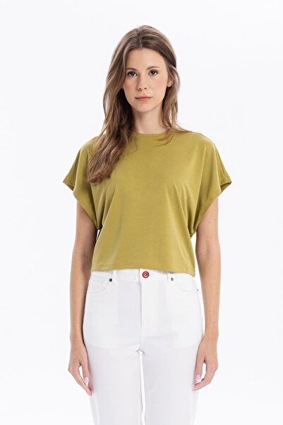 GMG FIRENZE Γυναικείο μπλουζάκι με λεπτομέρεια με λαιμόκοψη και μανίκια overs...