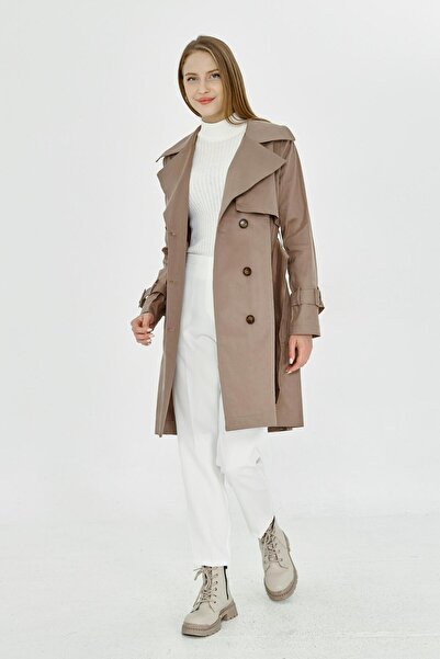 PASTELASTORE Vizon Esnek Pamuk Gabardin Midi (95CM) Astarsız Kadın Trençkot 1118