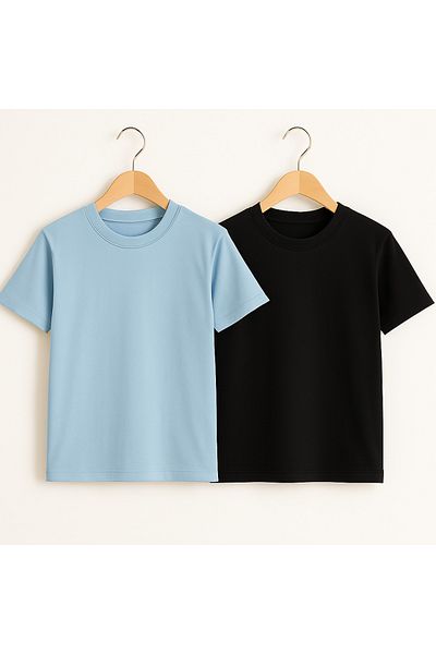 Hilal Akıncı Kids Μπλουζάκι Basic Crew Neck Μπλε-Μαύρο 2 τεμαχίων