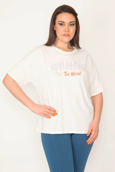 Şans Γυναικεία Μπλούζα Bone Crew με στάμπα εμπρός 65n32650 σε Plus Size