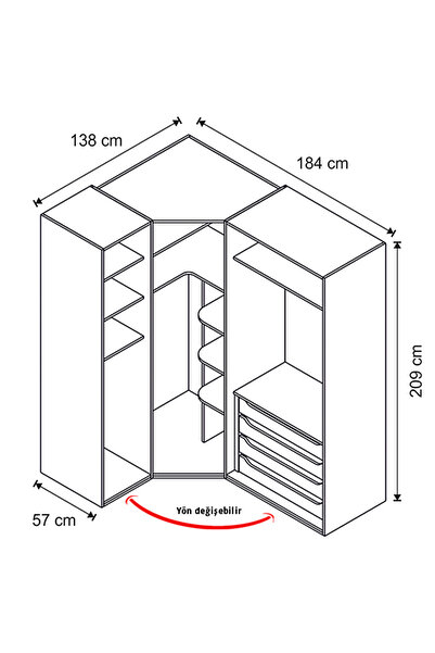 benim odam Elegant 4 Kapılı Gizli Çekmeceli Tamamı Cam Kapaklı Köşe Dolap Genç / Çocuk Odası 835