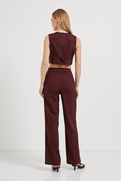 Arma Life Women's Strap Summer V-Neck Button Burgundy Crop Vest