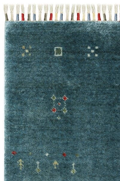 Cool Halı Galata 06 Mavi Halı Otantik Salon Halısı Etnik Desenli Bambu Halı El Dokuma Halı Yolluk Koridor Halı