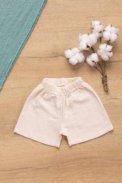 Sarebaby Muslin Baby Set Summer Shorts Shirt Set Beige Color