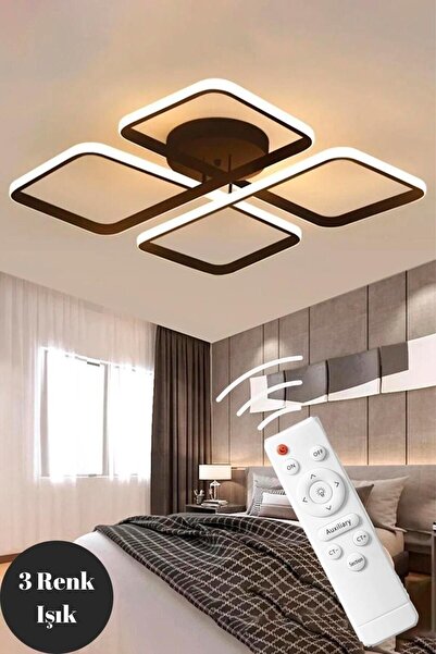 Elektroyou Novem Siyah Plafonyer Kumandalı Ultra Süper 3 Renk Işık Ledli Avize