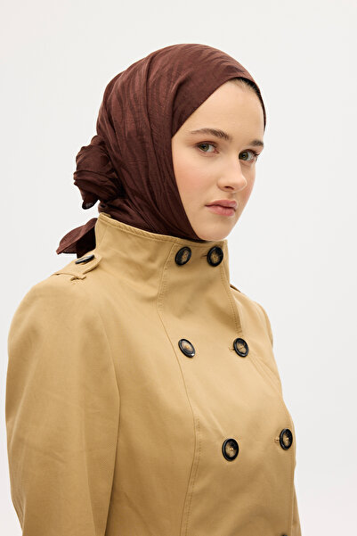 cs camellia scarf İtalyan Jakar Şal Dalga Desen - Kahverengi