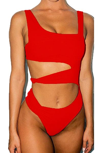 Ladyrosi Special Design Unassisted Covered Red V-Cut Swimsuit