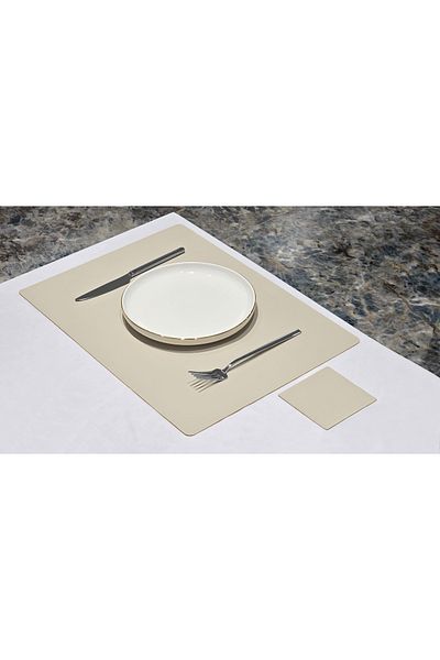 ASDİVA Elips Faux Leather Rectangle Cut American Service Supla 2 Ατόμων 4 τεμαχίων Σουπλά - Μπεζ