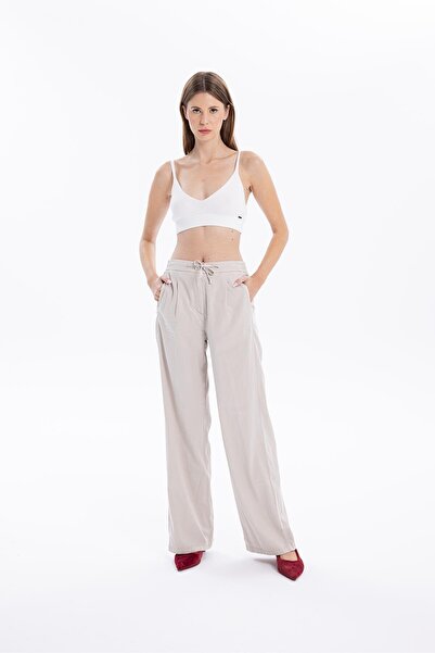 GMG FIRENZE Γυναικείο υφαντό παντελόνι με κορδόνια με φαρδιά τσέπες