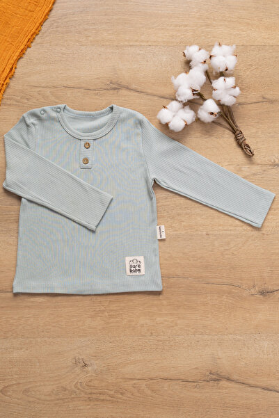 Sarebaby Bebek Fitilli Uzun Kollu Tişört %100 Pamuk Bebek Üst Giyim 0-5 Yaş