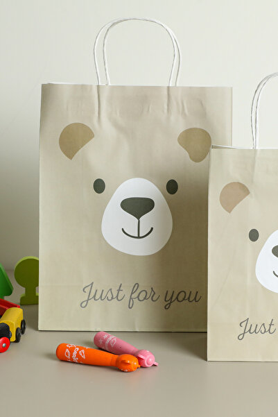 Sarkap 3'lü 19x26 Ayıcık Model Kraft Kağıt Poşet Çanta