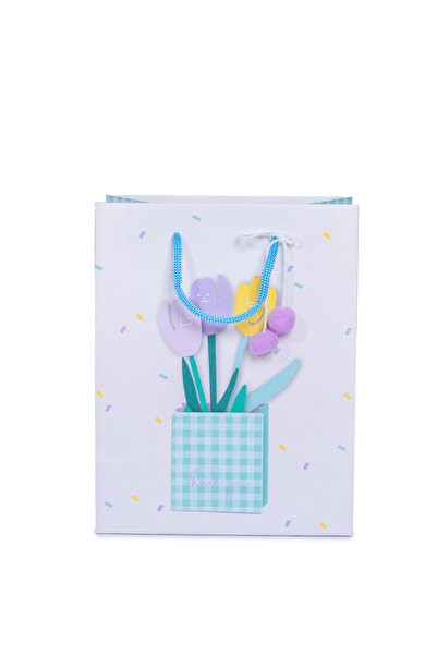 Sarkap Home Özel Tasarım Mavi Saksı Desenli Hediyelik Karton Çanta