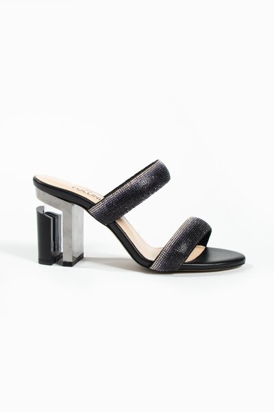 FOLLİNİ Papuci de damă din piele naturală neagră cu piatră și toc