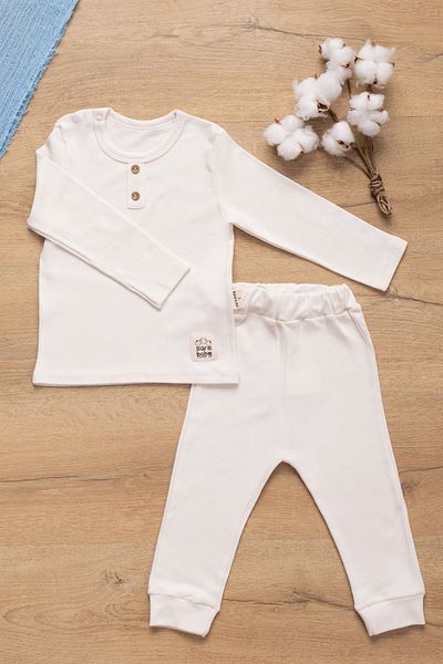 Sarebaby Baby Bottom Top Set 100% Cotton Twill Fabric Ecru Color