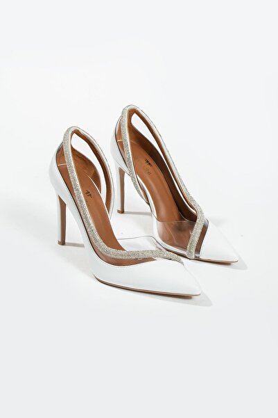 FOLLİNİ Kadın Beyaz Hakiki Deri Taş Detaylı Topuklu Ayakkabı