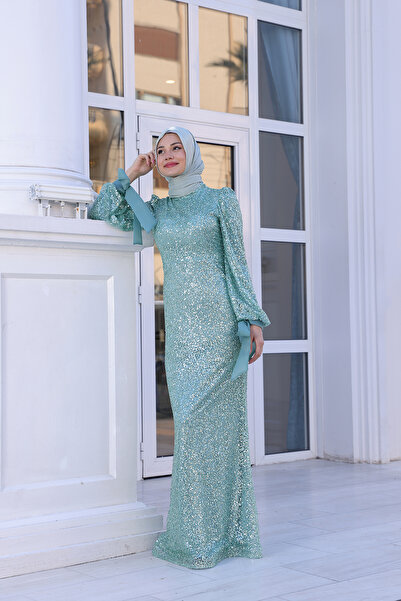 Genel Markalar Şık Taşlı Astarlı Tül Şimal Tesettür Abiye