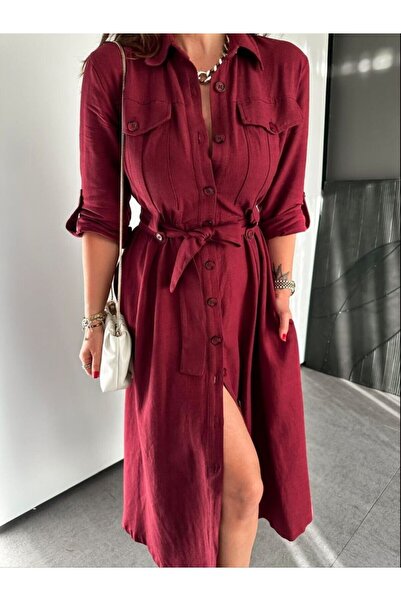 EGZOTİK ASORTİK Safari Model Kuşaklı Düğmeli Elbise