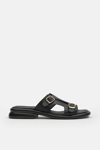 NILUFARR Marcia Black Genuine Leather Women's Slippers