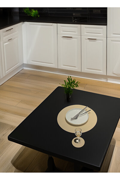 ASDİVA Supla de servire americană din piele artificială elipsă cu tăietură rotundă 4 piese pentru 2 persoane - bej