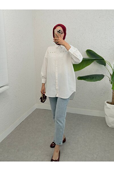 Modamorfo Льняна сорочка з камінням та перлами - Камінь