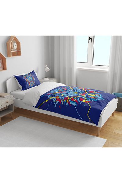 Erays Home Set de lenjerie de pat pentru o singură persoană, imprimat 3D, Pixel Lion Lion, Set de lenjerie de pat pentru copii adolescenți