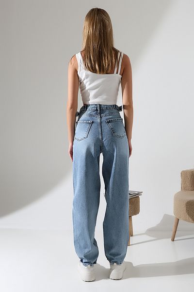Son Bazar Blugi de damă din denim largi în față cu două catarame (SPĂLARE ZĂPADĂ)