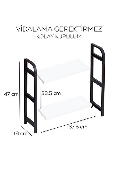 İSPA SHOP Tezgah Üstü 2 Katlı Beyaz Banko Üstü Raf Mutfak Rafı Baharatlık